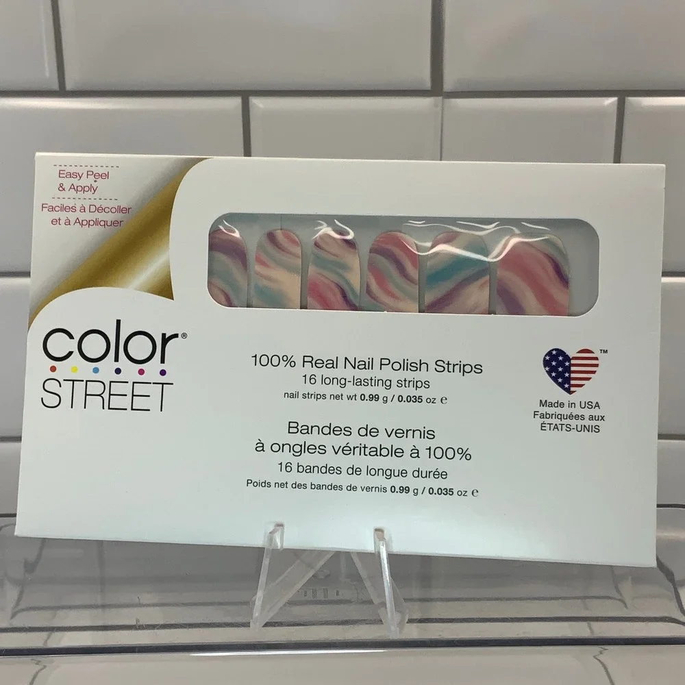 Color Street Cotton Candy Swirl FDS596 Nail Polish Pink Blue 16 Strips